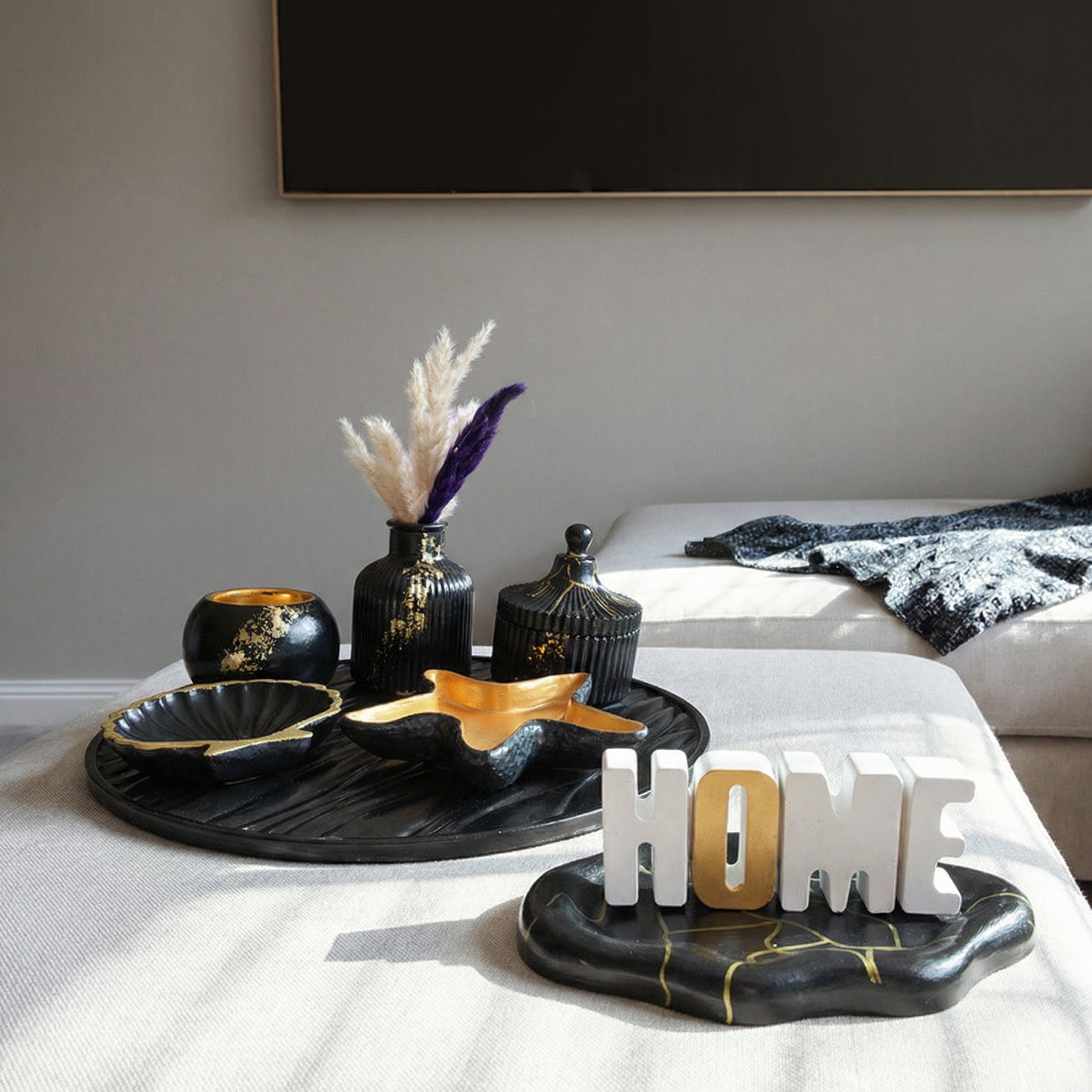 Pack Décoration Salon Noir & Doré